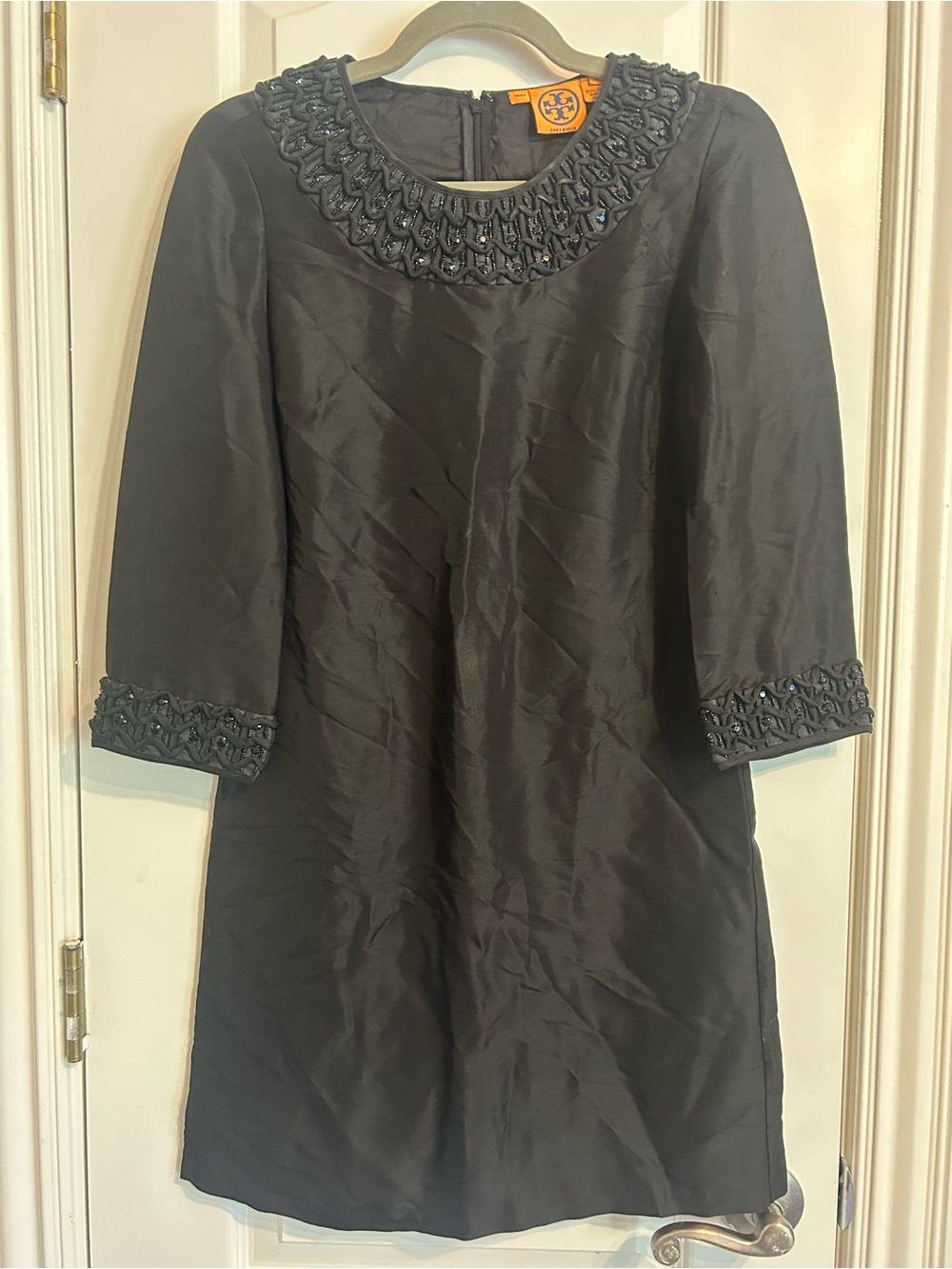Tory Burch Black Beaded Collar and Cuff Sheath Dress
